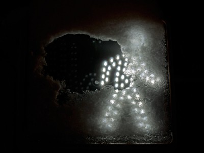 snowed in walking figure under ice