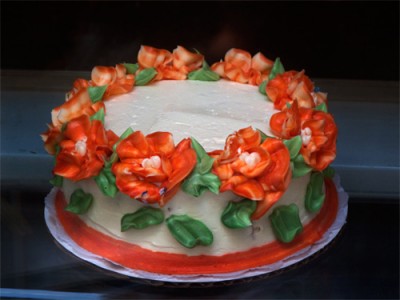 cake flower white cake with orange flowers